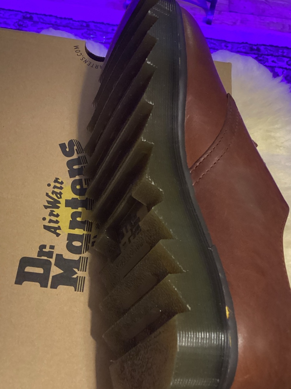 Dr. Martens Brown Leather 3-Eye Derby with Yellow Welt Stitching - Picture 3 of 4